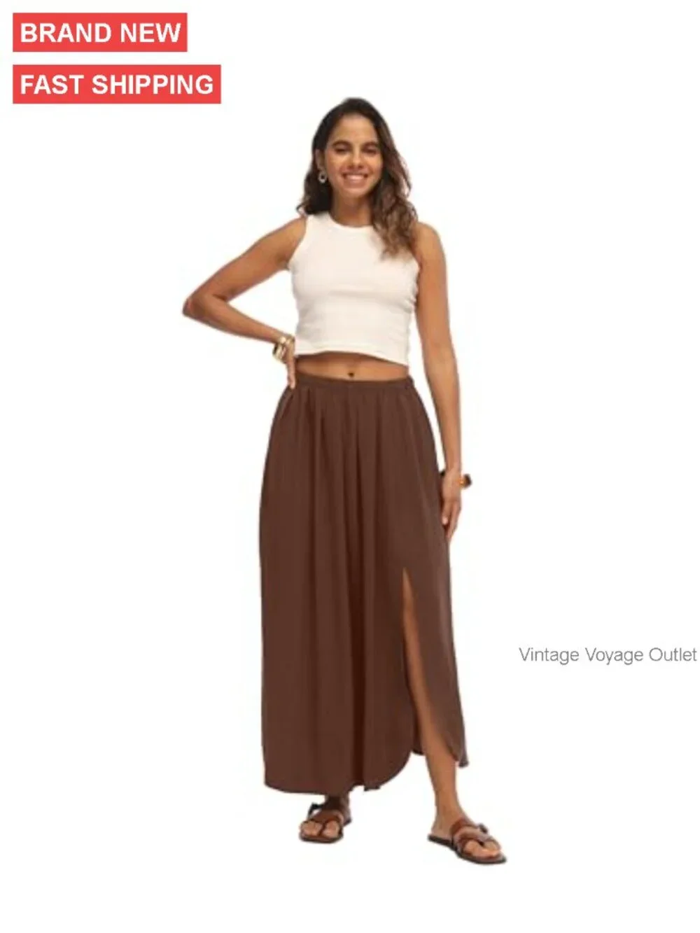 High Waisted Maxi Skirt with Side Slit, Flowy A-Line for Summer - Picture 6 of 7